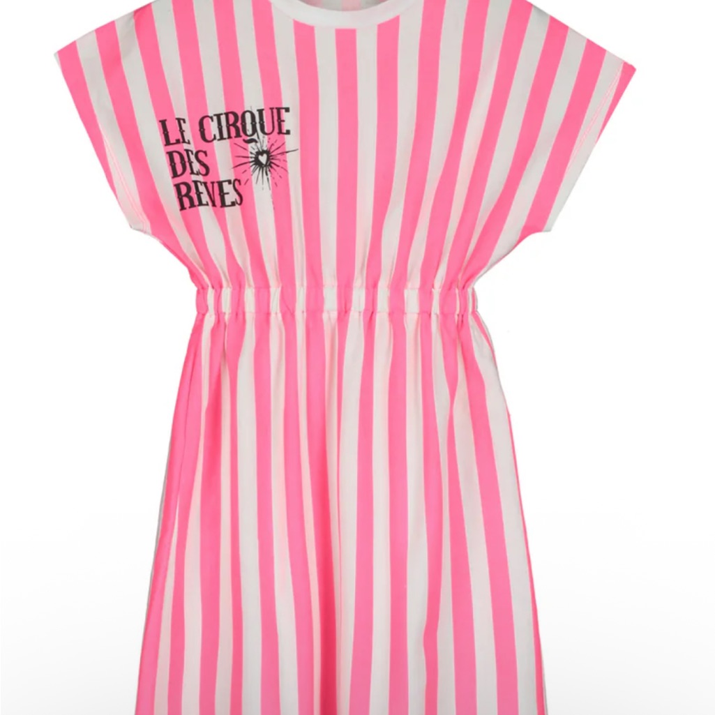 Pink And White Striped Kids Casual Dress